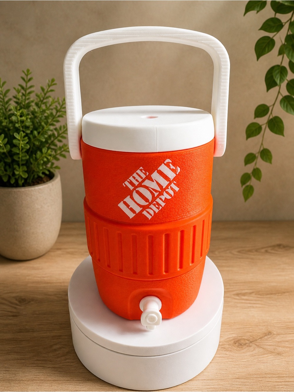 The Home Depot Orange Can Cooler Jug with White Lid & Handle